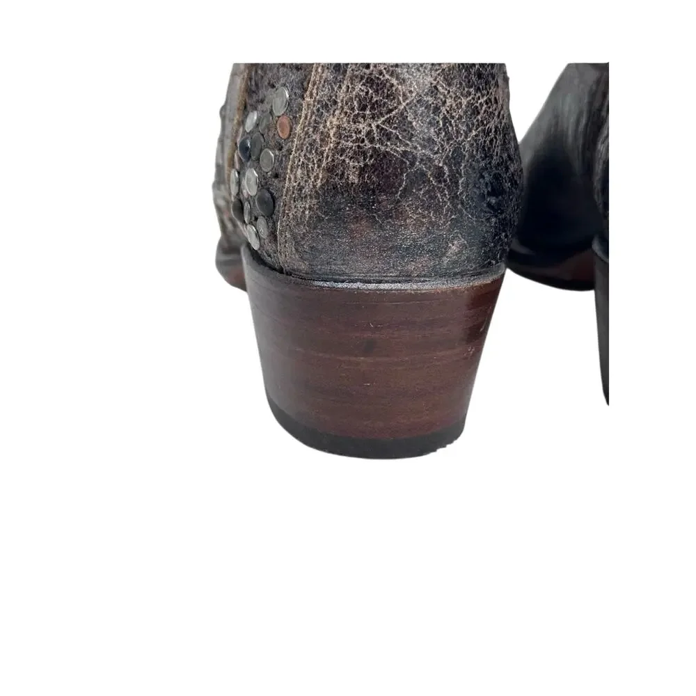 Frye Deborah Star Studded Ankle Boots Distresses - BROWN